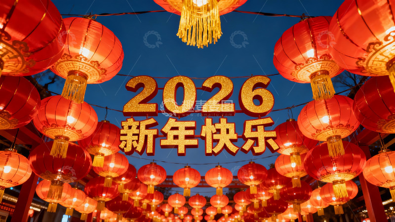 高清大图下载【趣麦麦图】红灯笼挂满夜空迎新年