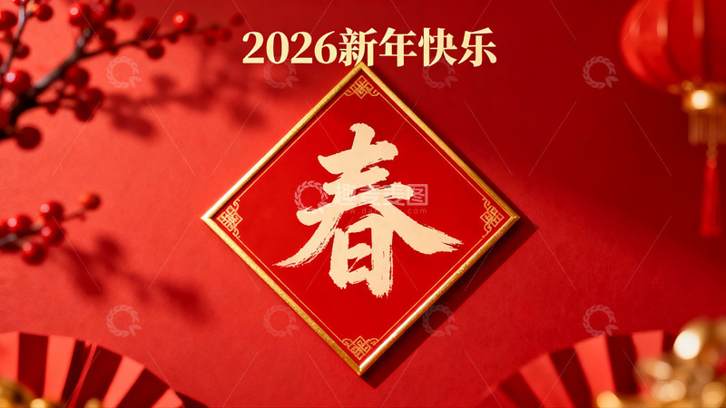 高清大图下载【趣麦麦图】红色背景新年装饰春字