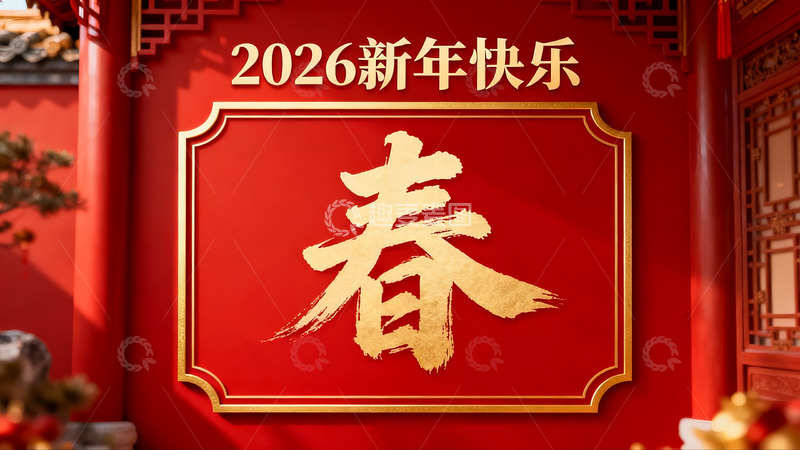 高清大图下载【趣麦麦图】新年红色建筑装饰春字