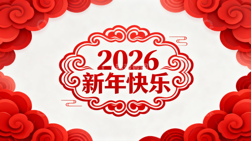 高清大图下载【趣麦麦图】2026新年快乐红色剪纸贺卡