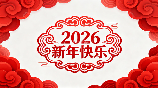 2026新年快乐红色剪纸贺卡