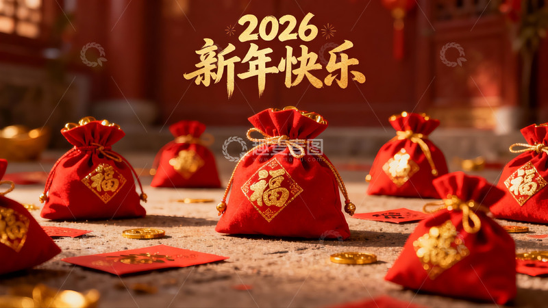 高清大图下载【趣麦麦图】新年红色红包与福字装饰