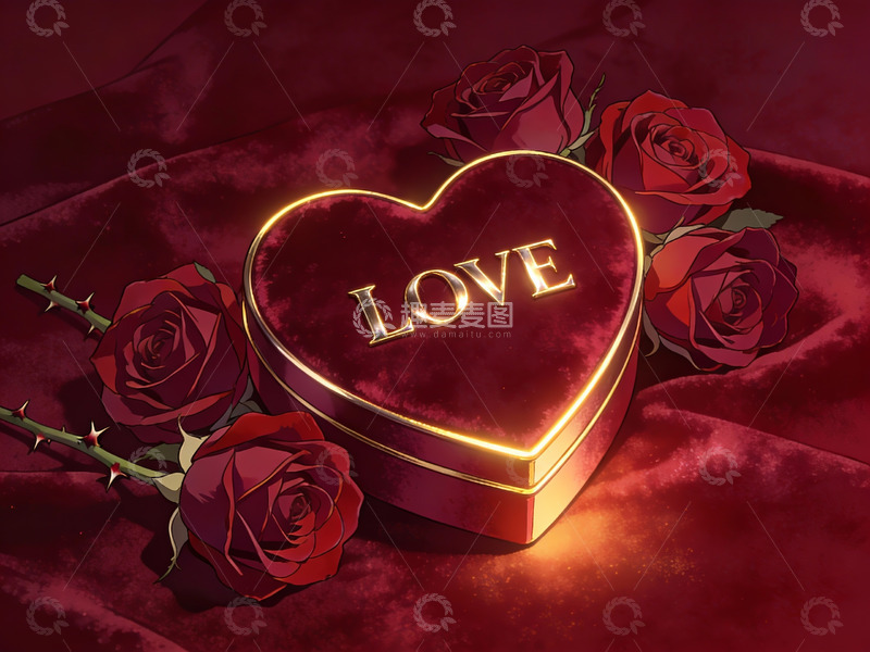 高清大图下载【趣麦麦图】心形礼盒与玫瑰花