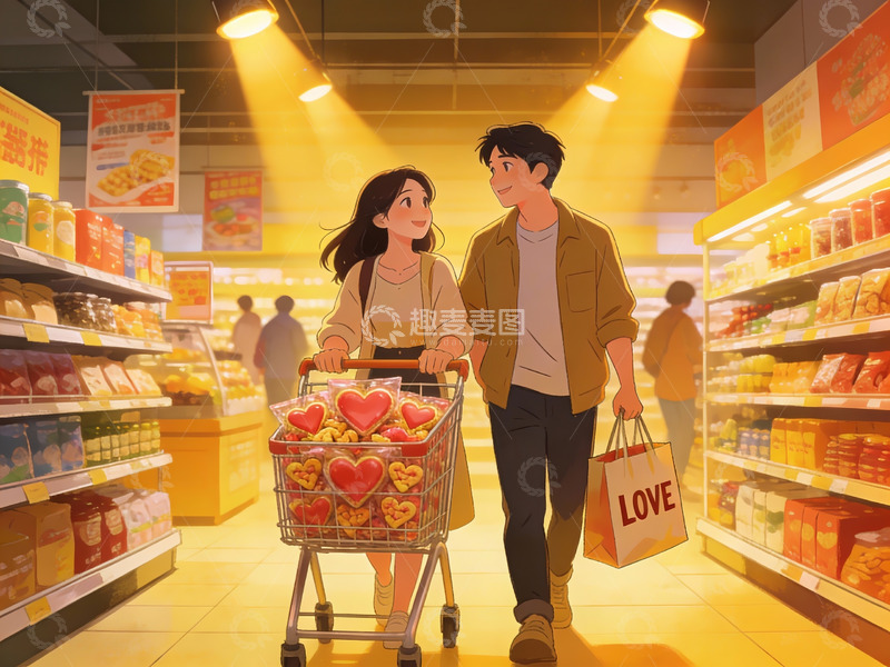 高清大图下载【趣麦麦图】情侣超市购物温馨场景