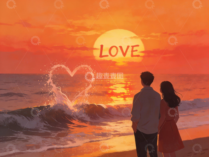 高清大图下载【趣麦麦图】情侣海边日落观景