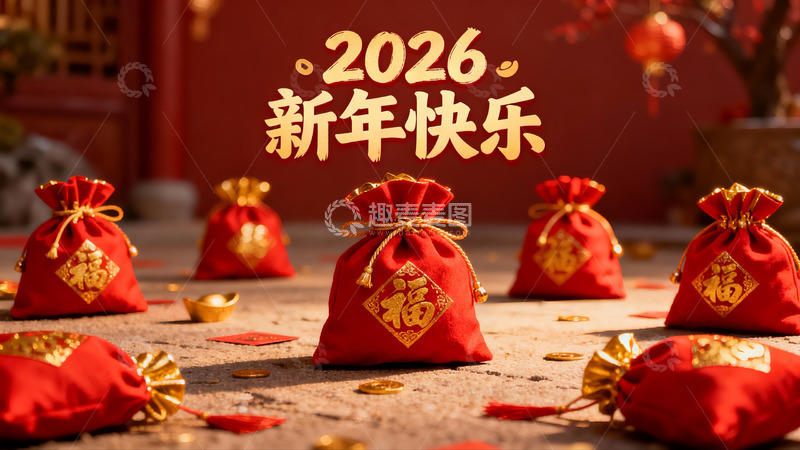 高清大图下载【趣麦麦图】新年红色红包与福袋摆件