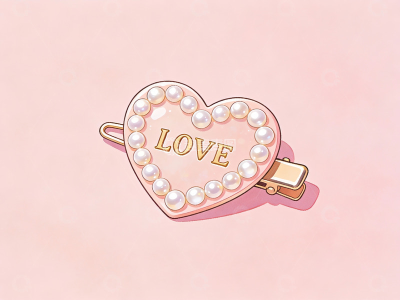 高清大图下载【趣麦麦图】珍珠心形发夹插画