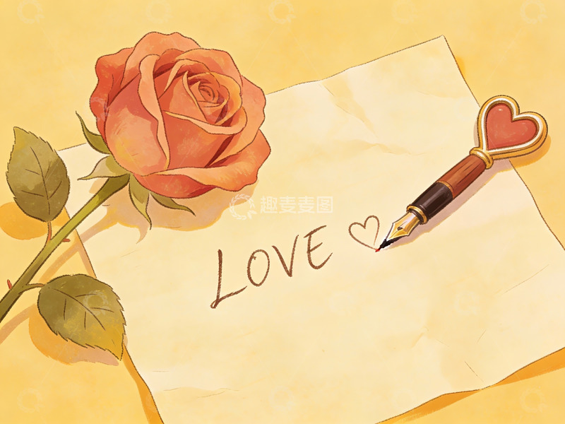 高清大图下载【趣麦麦图】玫瑰与情书的浪漫场景