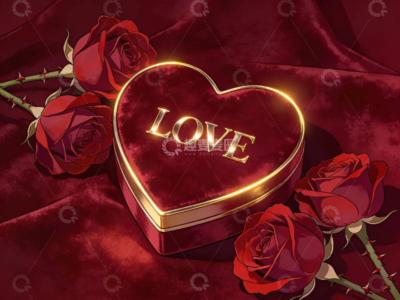 高清大图下载【趣麦麦图】心形礼盒与红玫瑰