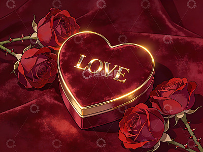 心形礼盒与红玫瑰