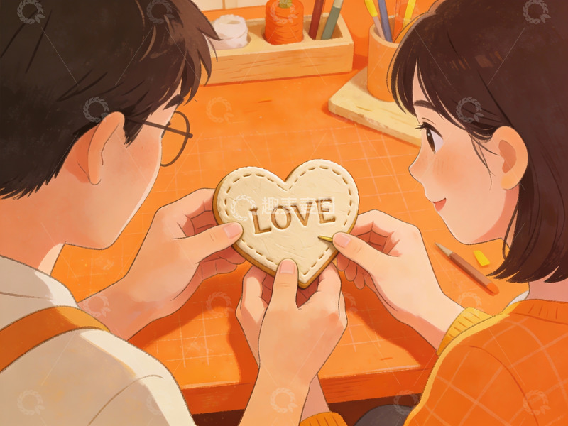 高清大图下载【趣麦麦图】两人共捧爱心饼干