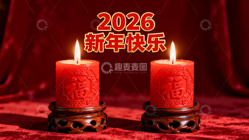 高清大图下载【趣麦麦图】红色蜡烛新年祝福画面