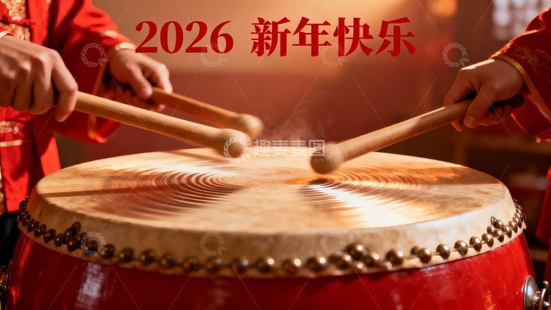 高清大图下载【趣麦麦图】新年击鼓庆祝热闹非凡