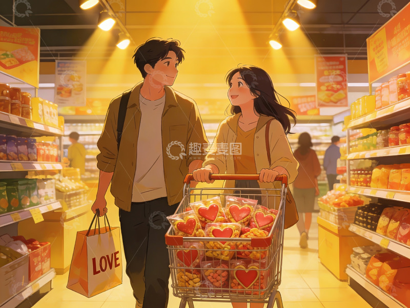 高清大图下载【趣麦麦图】情侣超市购物温馨场景