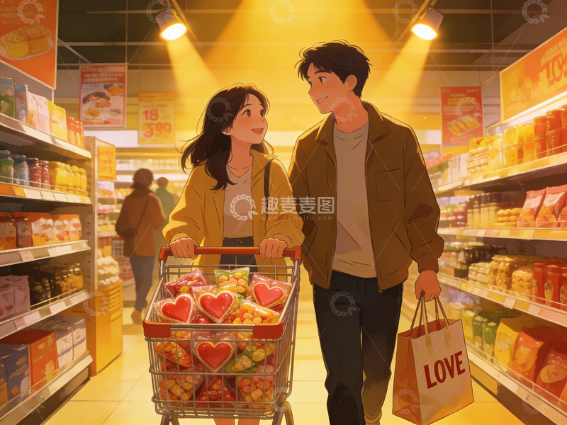 高清大图下载【趣麦麦图】情侣超市购物温馨场景