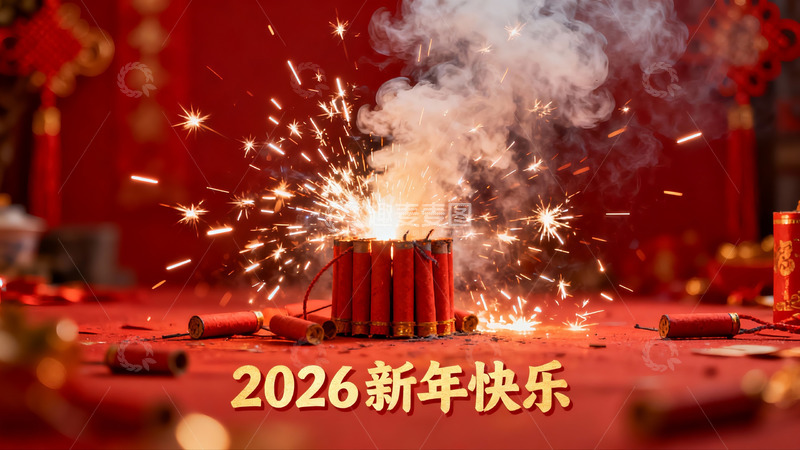 高清大图下载【趣麦麦图】新年烟花绽放喜庆场景