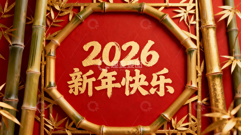 高清大图下载【趣麦麦图】2026新年快乐竹节装饰图