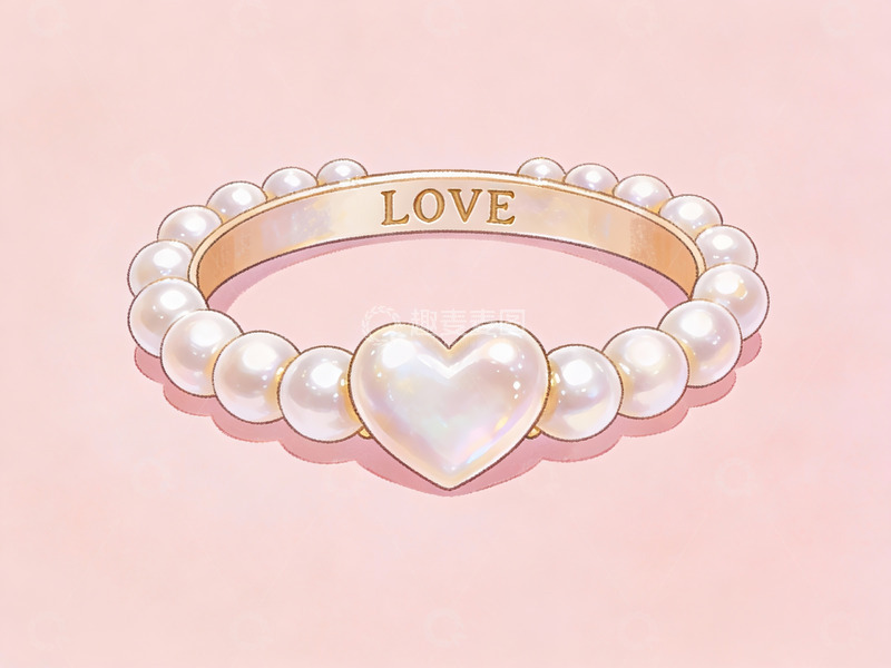 高清大图下载【趣麦麦图】珍珠心形戒指插画