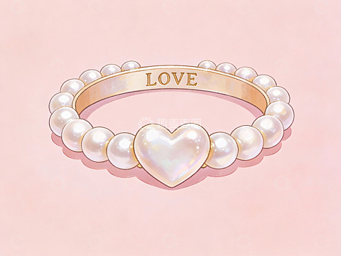 珍珠心形戒指插画