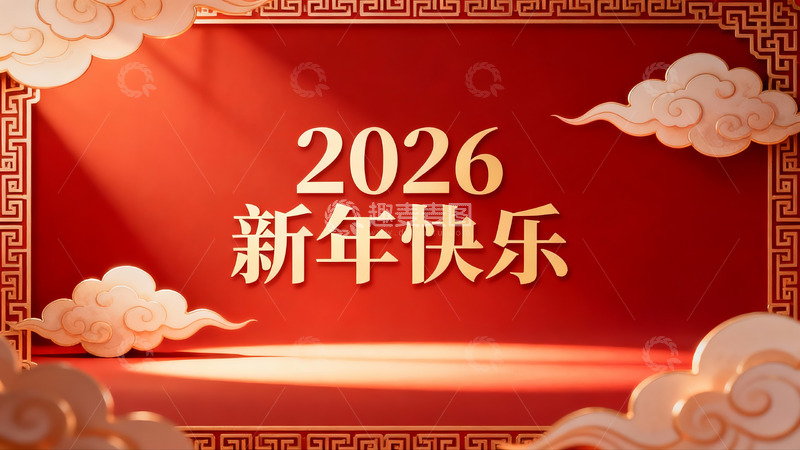 高清大图下载【趣麦麦图】2026新年快乐红色背景设计