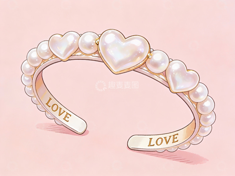 高清大图下载【趣麦麦图】心形珍珠手镯插画