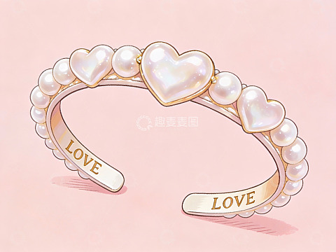 心形珍珠手镯插画