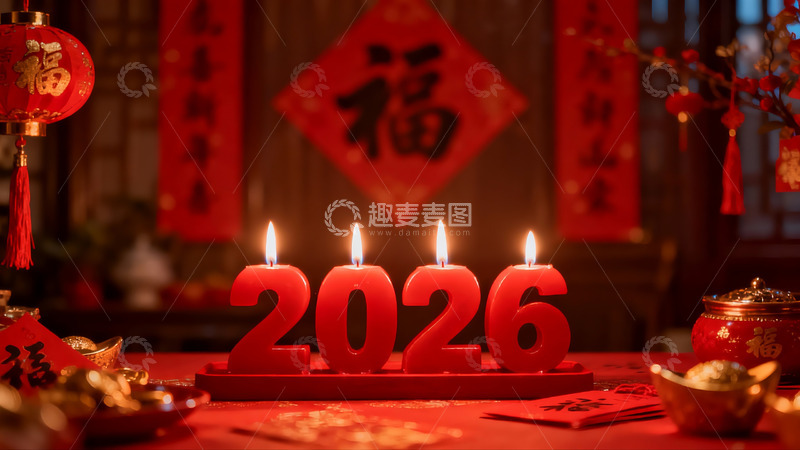 高清大图下载【趣麦麦图】新年烛光映福字喜庆氛围