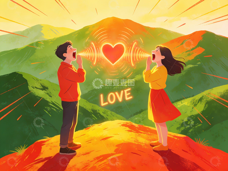 高清大图下载【趣麦麦图】情侣山巅呼喊爱意