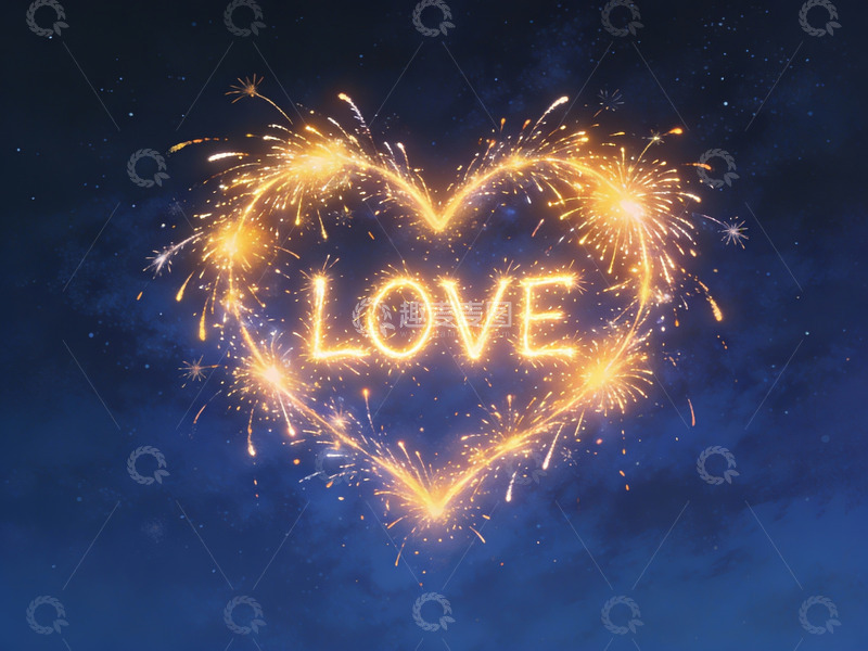 高清大图下载【趣麦麦图】烟花心形闪耀爱字