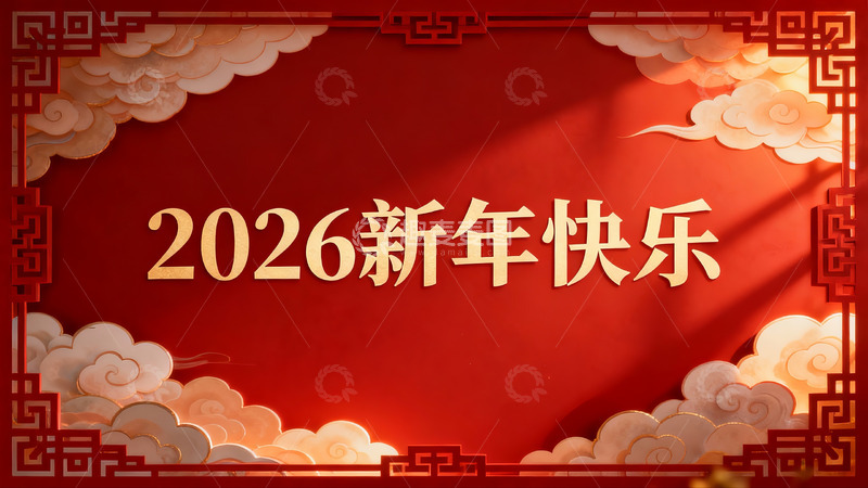 高清大图下载【趣麦麦图】红色背景新年祝福海报