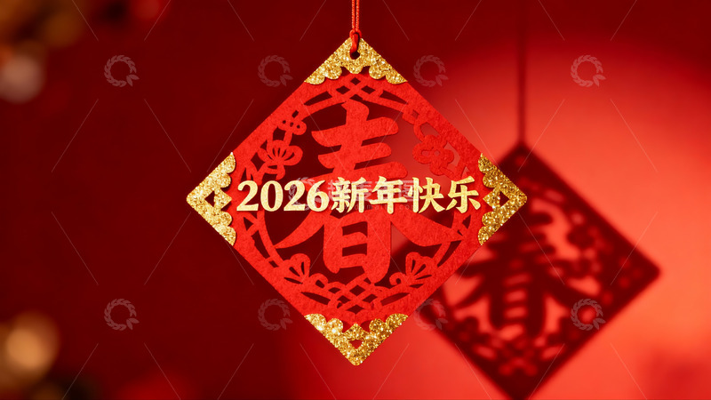 高清大图下载【趣麦麦图】红色剪纸挂饰新年祝福