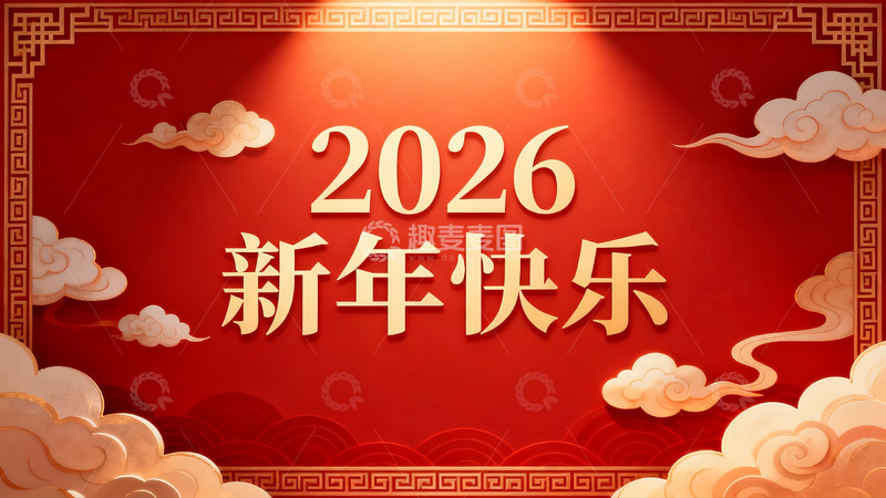 高清大图下载【趣麦麦图】2026新年快乐红色贺图
