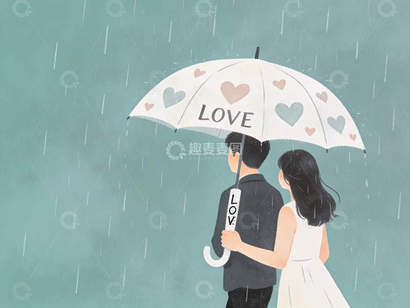 高清大图下载【趣麦麦图】雨中情侣共撑爱心伞