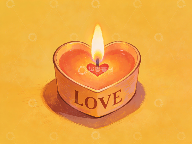 高清大图下载【趣麦麦图】心形蜡烛燃烧发光
