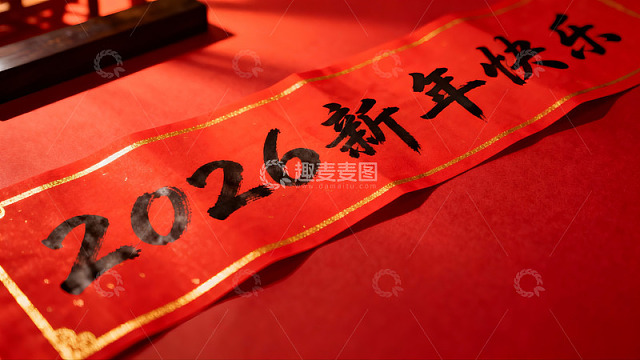 红色新年祝福卷轴特写