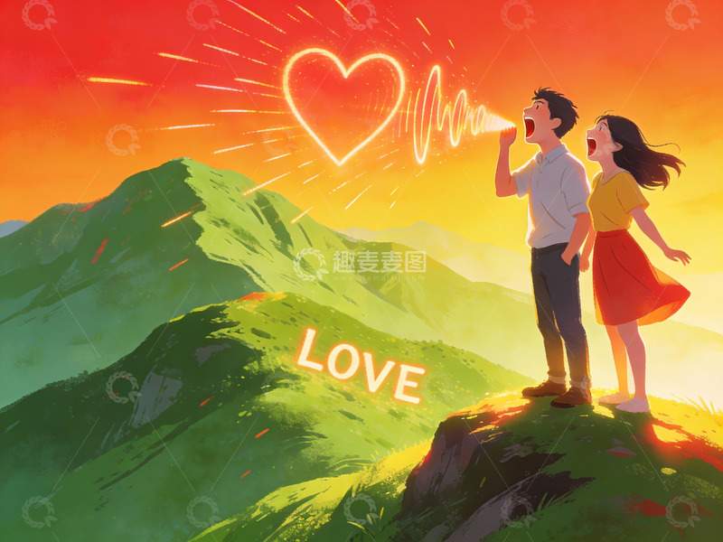 高清大图下载【趣麦麦图】情侣山顶呐喊传递爱意