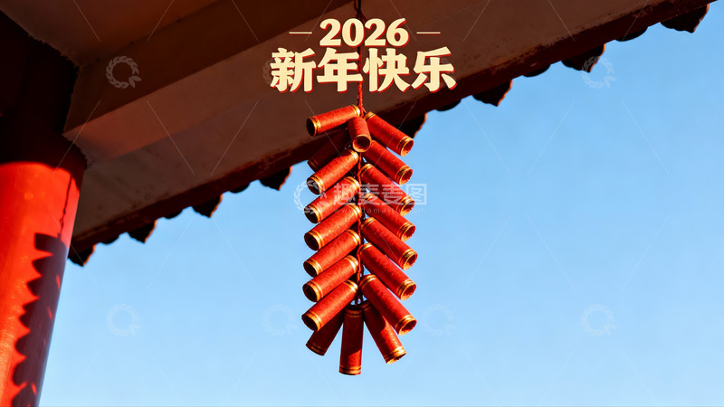 高清大图下载【趣麦麦图】新年挂鞭炮喜庆氛围浓