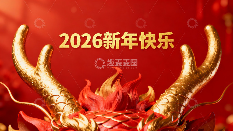 高清大图下载【趣麦麦图】2026龙年新年红色装饰