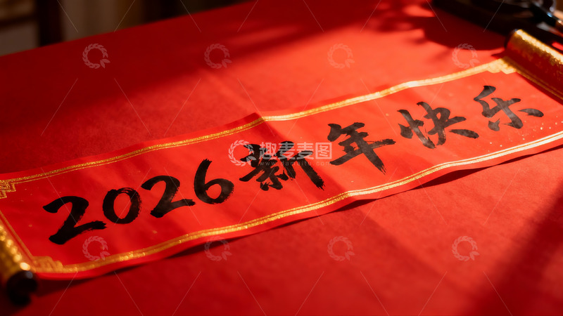高清大图下载【趣麦麦图】红色卷轴新年祝福语