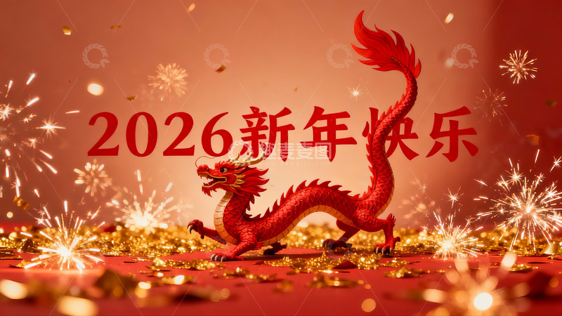 高清大图下载【趣麦麦图】红色龙年烟花庆祝新年