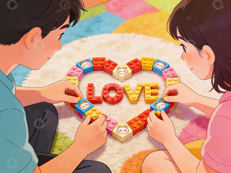 高清大图下载【趣麦麦图】情侣用积木拼爱心