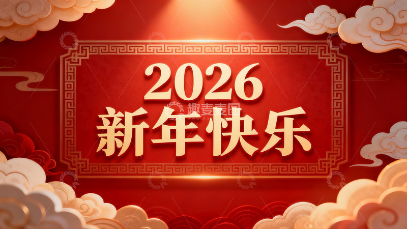 高清大图下载【趣麦麦图】2026新年快乐红色贺图