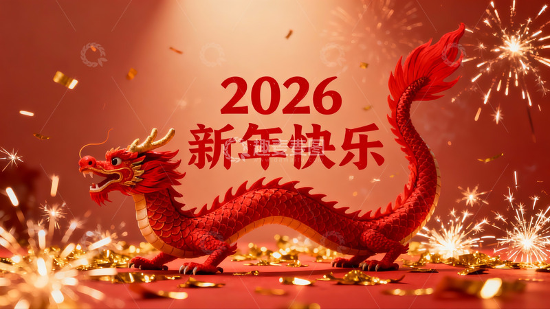 高清大图下载【趣麦麦图】红色龙年烟花庆祝新年