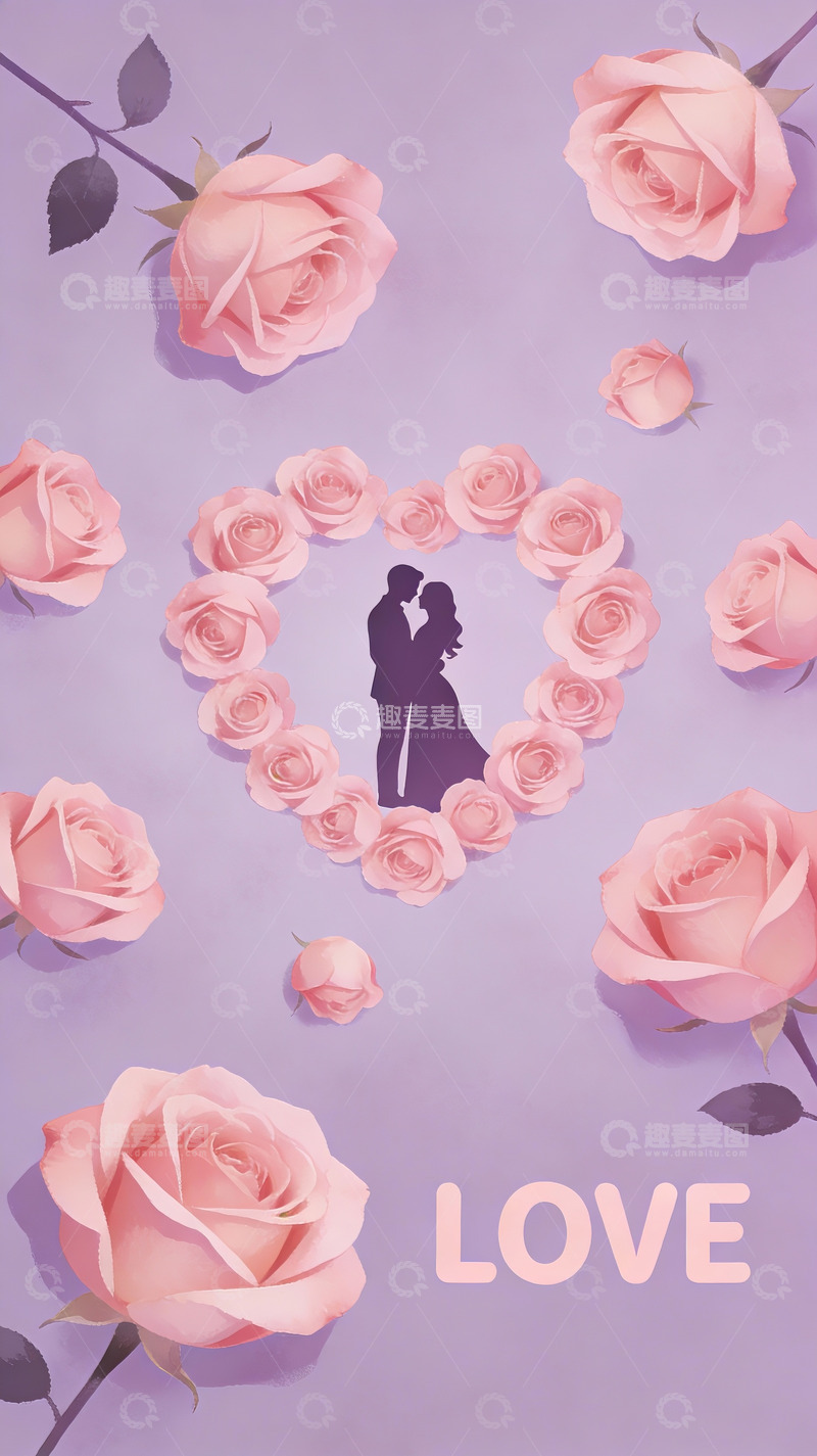 高清大图下载【趣麦麦图】玫瑰环绕情侣剪影
