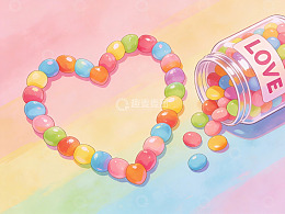 彩色糖果拼成爱心图案