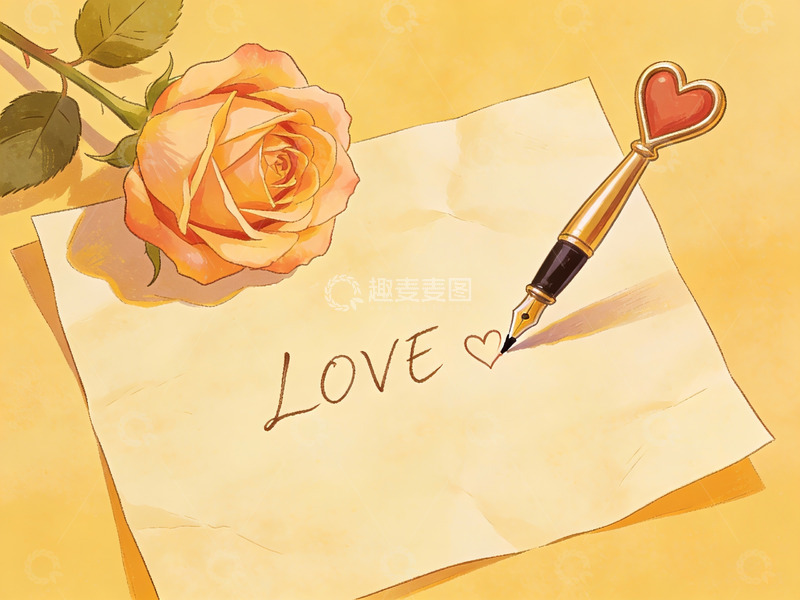 高清大图下载【趣麦麦图】玫瑰与信笺上的爱意