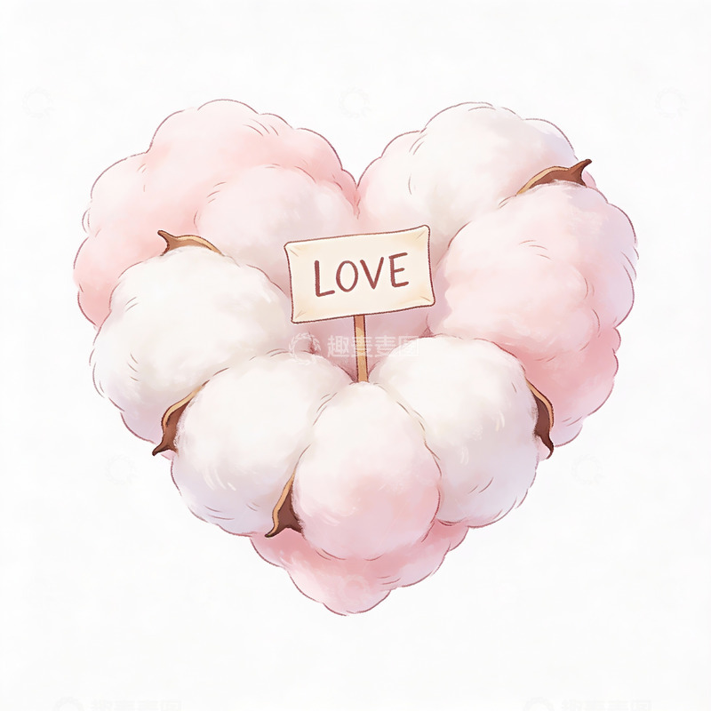 高清大图下载【趣麦麦图】棉花心形装饰与爱字牌