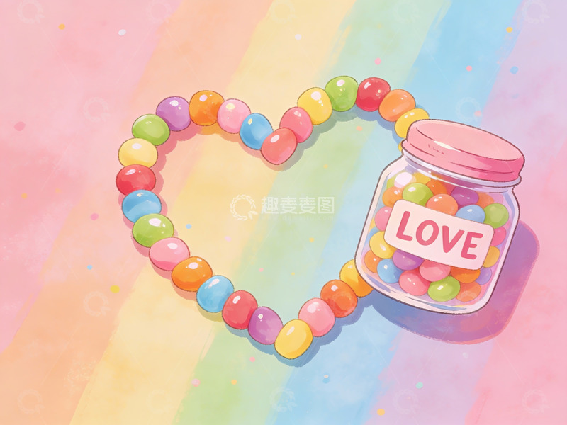 高清大图下载【趣麦麦图】彩虹糖果心形与爱心罐