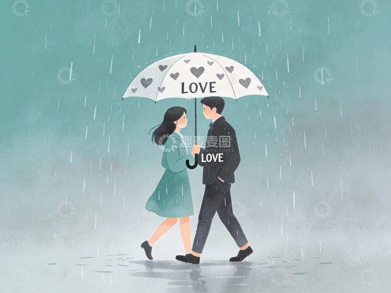 高清大图下载【趣麦麦图】雨中情侣共撑伞