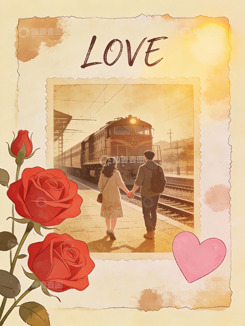 情侣在火车站牵手离别